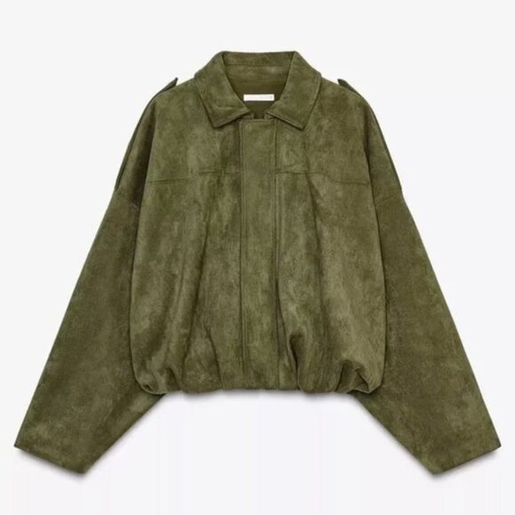 Zara faux suede jacket in khaki green - Picture 2 of 4